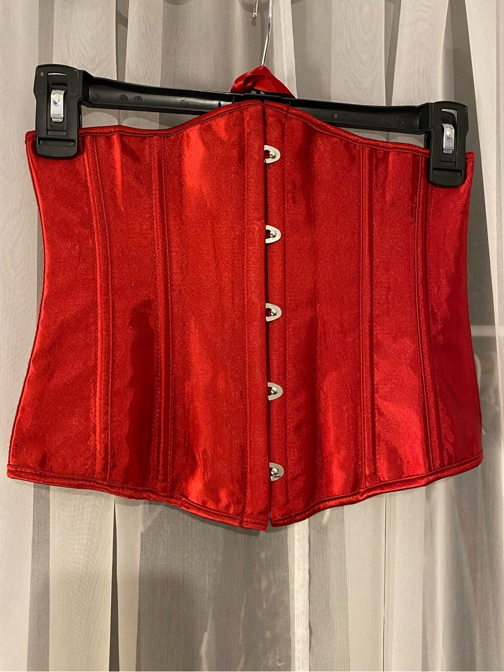 Red Satin Front-Closure Corset Top